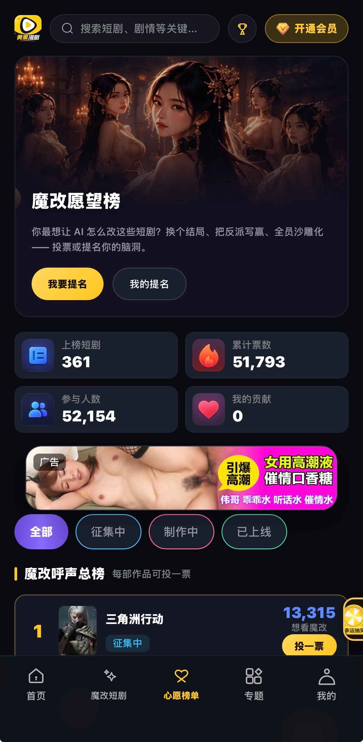 魔改愿望榜上榜361票51793人52154投一票
